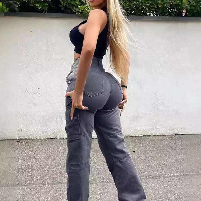 Damen weite Cargo-Jeans mit praktischen Seitentaschen und entspannter Passform EB