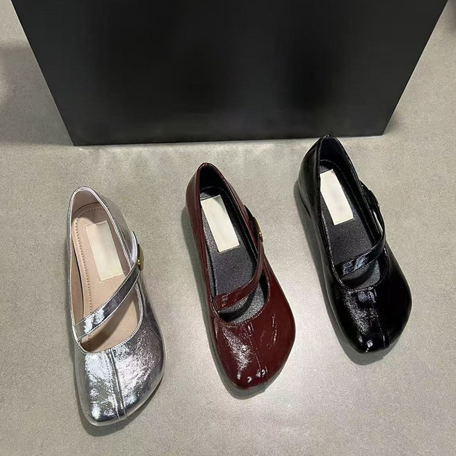 Damen elegante Ballerina-Pumps mit modischem Riemchen und dekorativer Schnalle EB