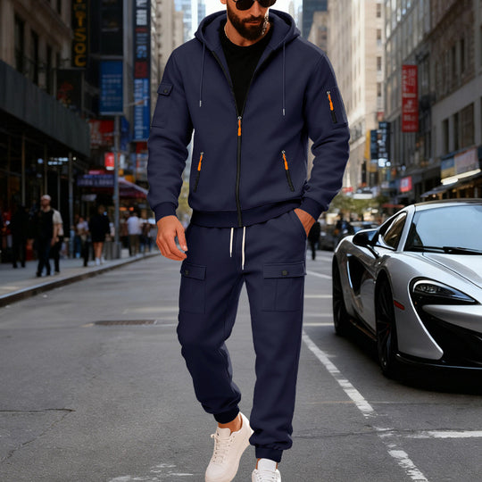 Herren nan urbaner Kapuzen-Jogginganzug aus Baumwollmix mit Cargo-Taschen und funktionalen Reißverschlüssen EB
