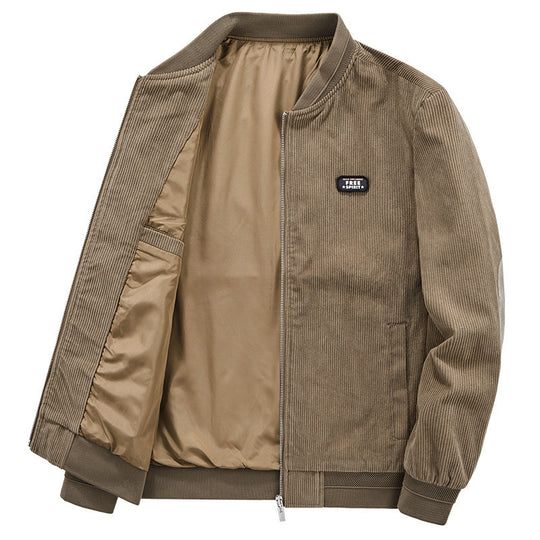 Herren Leichter Cordblouson mit wattiertem Innenfutter, Rippbündchen und Logo-Patch EB