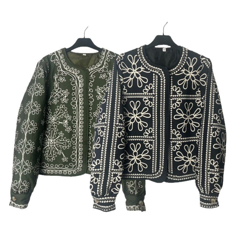 Damen gestepptes Oberteil mit floralem Design und eleganter Knopfleiste EB