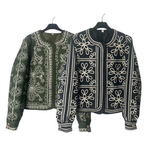 Damen gestepptes Oberteil mit floralem Design und eleganter Knopfleiste EB
