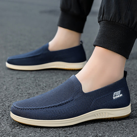 Herren nan leichtgewichtiger Mesh-Mokassin-Slipper mit nahtlosem Strickoberteil, Memory-Komforteinlage und rutschfester Flexsohle EB