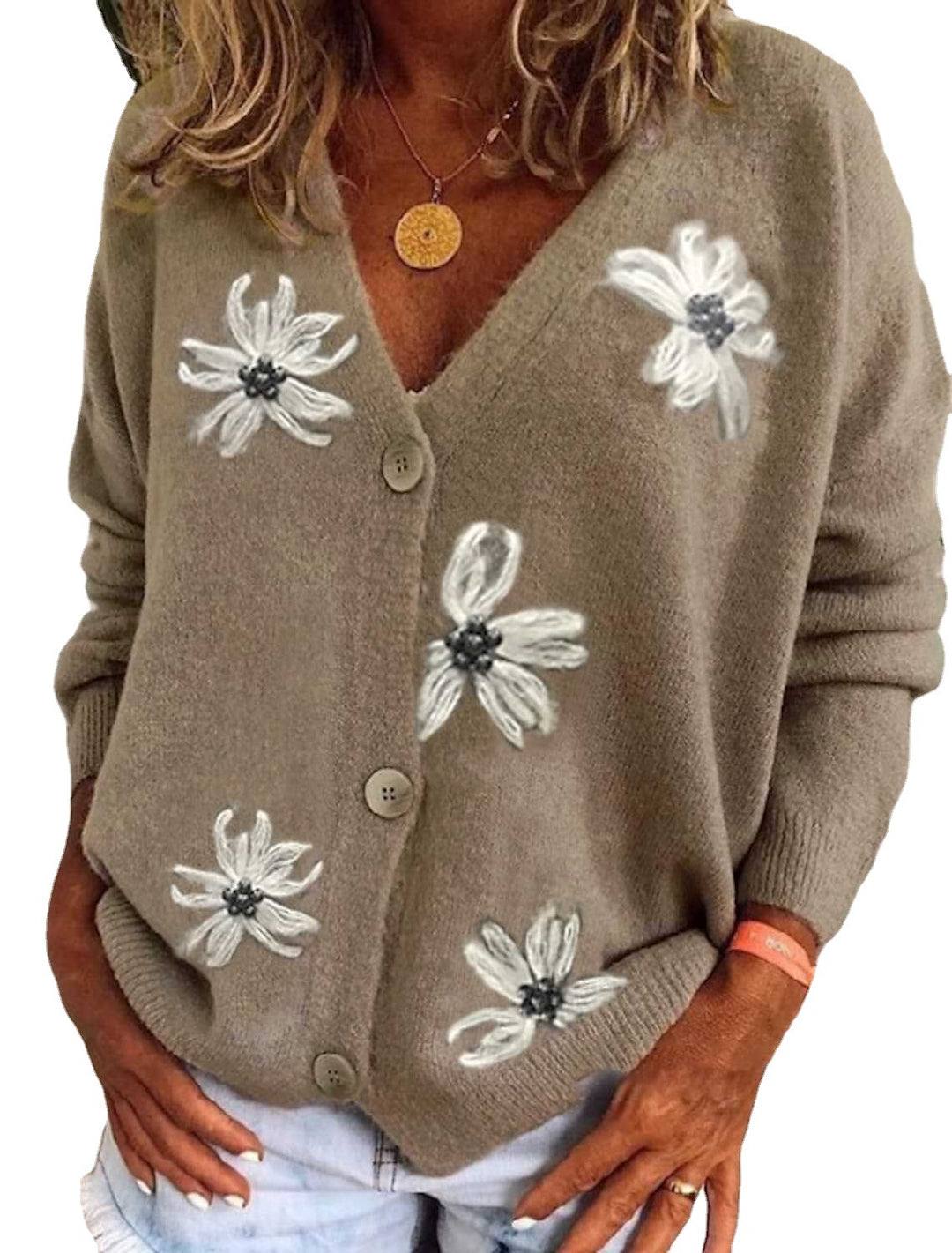 Damen Verspielter Cardigan mit floralem Muster EB