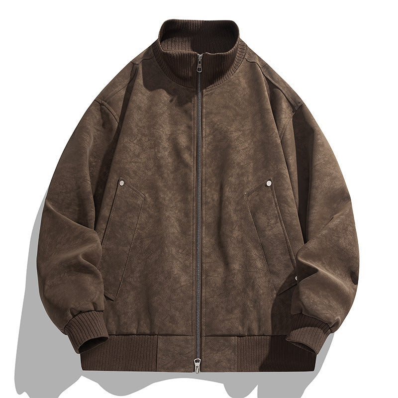 Herren modische Bomberjacke aus weichem Kunstleder mit elastischen Bündchen und praktischen Taschen EB