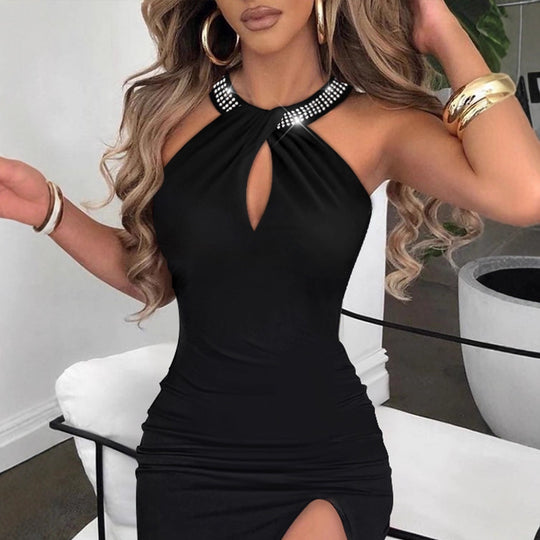 Damen glamouröses Abendkleid mit Chiffon-Schnitt und funkelndem Halsbereich EB