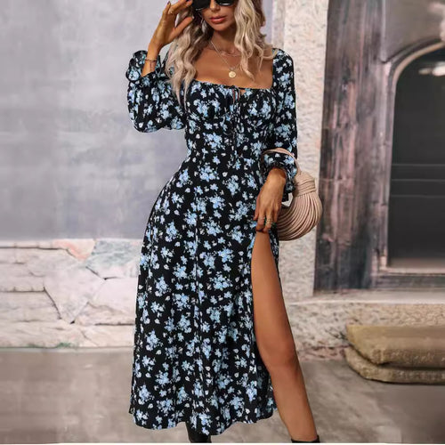 Damen Maxikleid mit tiefem Ausschnitt und Rüschenärmeln EB