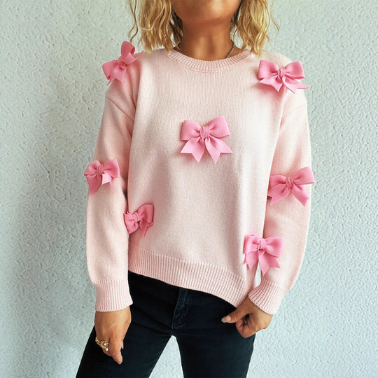Damen Pullover mit verspielten Schleifenapplikationen EB