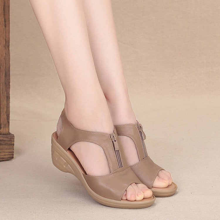Damen Komfortable Keilsandalen mit praktischem Reißverschluss EB