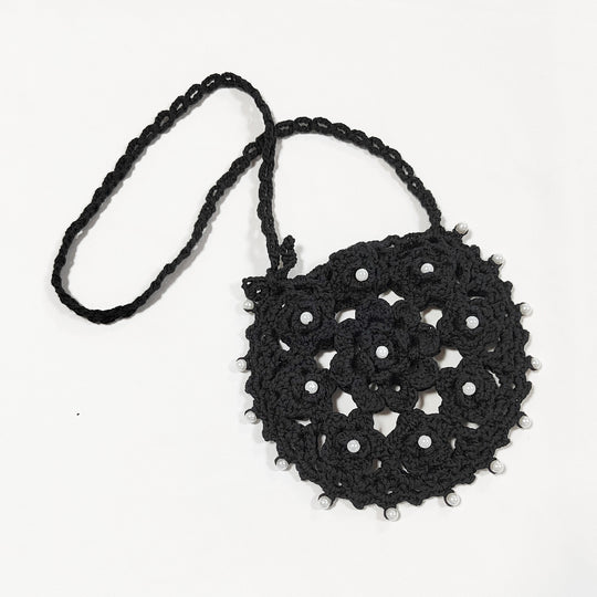 Damen handgefertigte Häkel-Handtasche mit Perlenschmuck EB