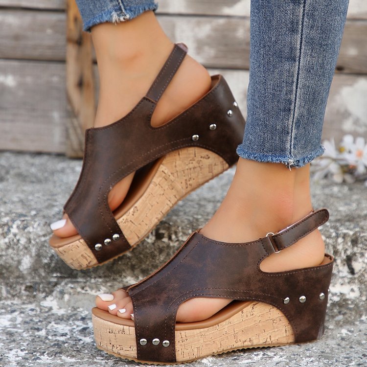 Damen Wedge-Sandalen mit anatomischem Fußbett und modischem Überkreuzriemen EB