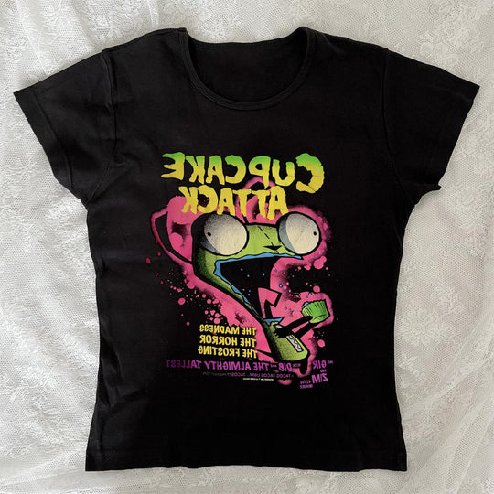 Damen T-Shirt mit kreativem Cupcake-Motiv und modernem Druck EB