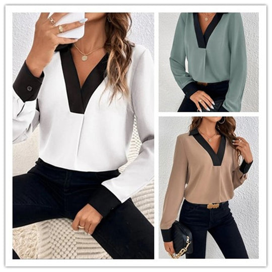 Damen Elegante Bluse mit kontrastierendem Kragen EB