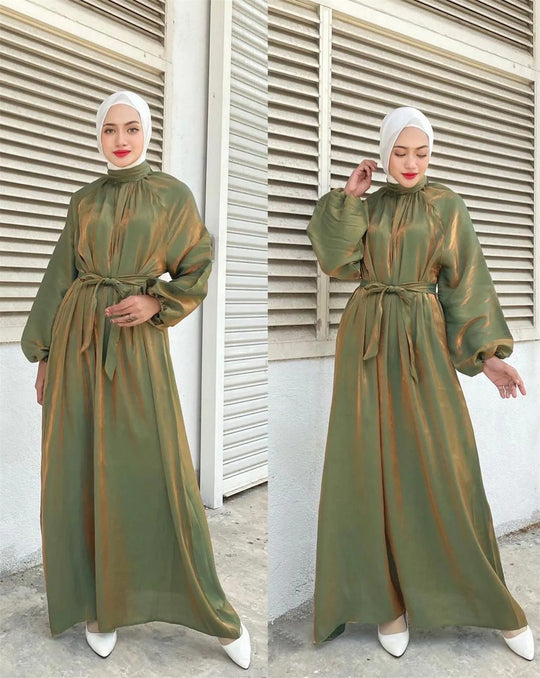 Damen Elegantes Langarmkleid mit Taillengürtel EB