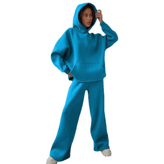 Damen nan Cozy-Komplettset mit extraweichem Oversize-Hoodie, Kängurutasche und High-Waist Palazzo-Sweathose EB