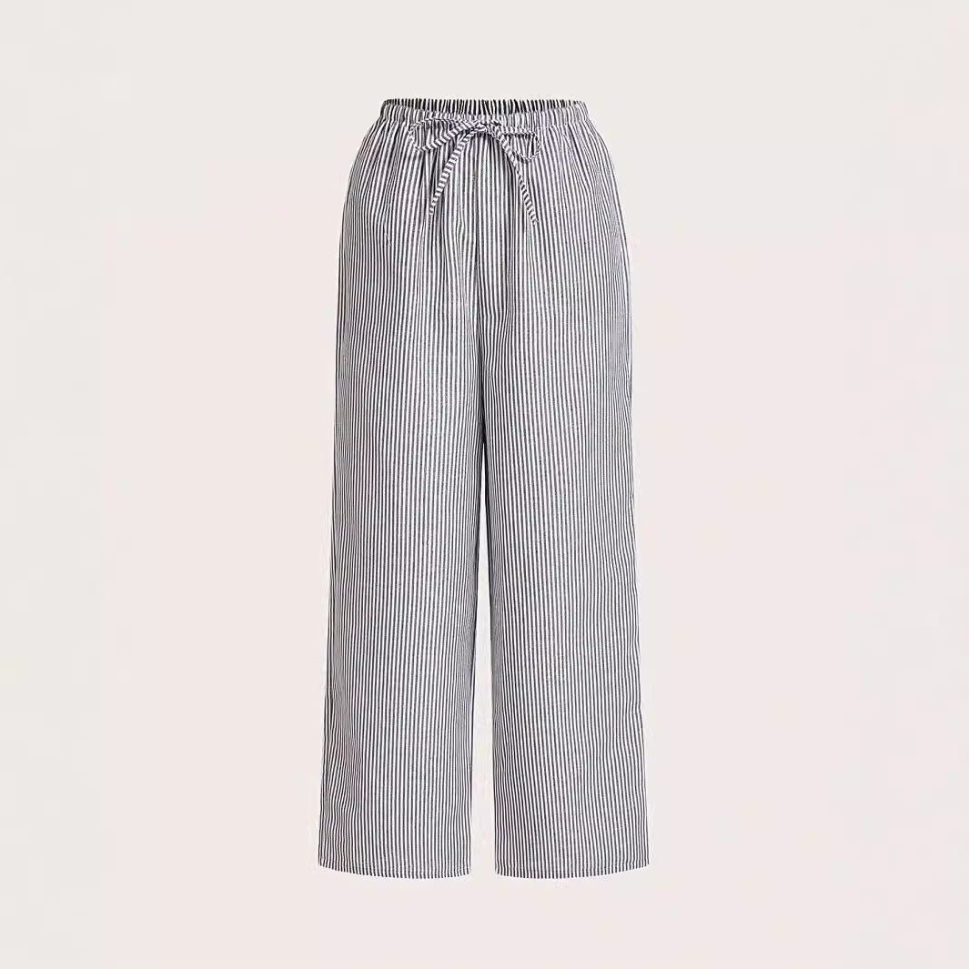 Damen Weite Sommerhose mit komfortablem Gummibund und Streifenmuster EB
