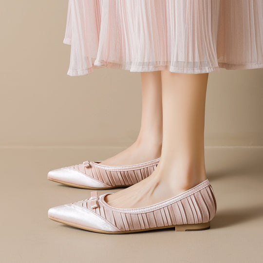 Damen Spitzenschuhe mit modischem Faltendesign und eleganter Schleifenapplikation EB