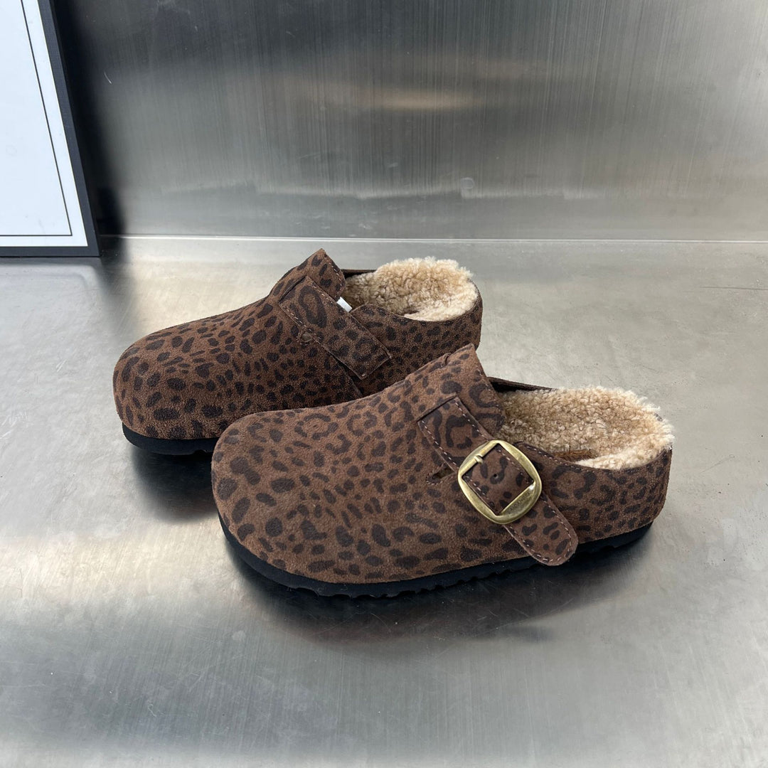 Damen Komfortable Suede Clogs mit weichem Innenfutter und dekorativer Schnalle EB