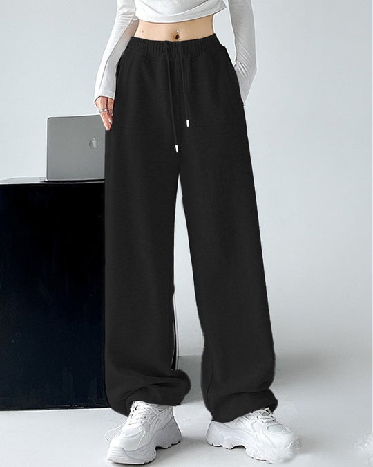 Damen nan extraweite Palazzo-Sweathose mit hohem Komfortbund, seitlichen Eingrifftaschen, Schlitz am Saum und Kordelzug EB
