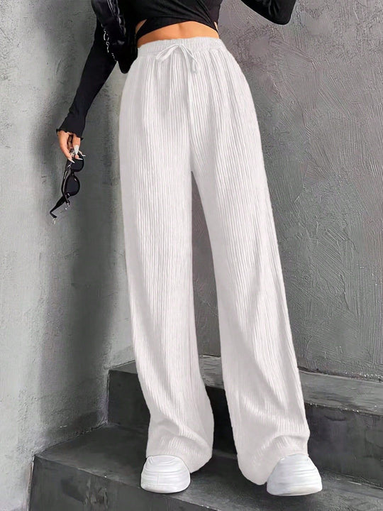 Damen weite Pluderhose mit geripptem Design und elastischem Taillenbund EB