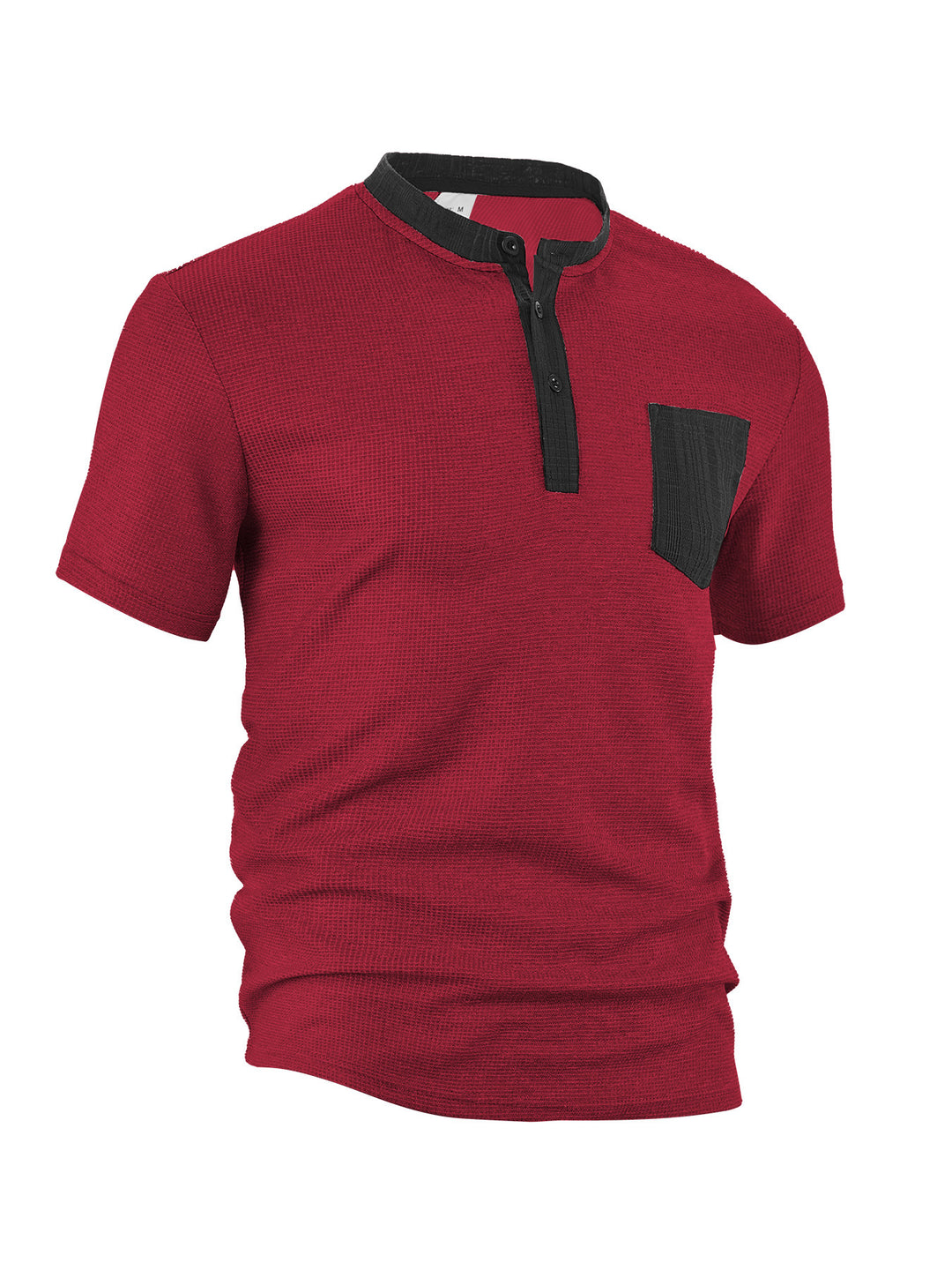 Herren nan atmungsaktives Waffel-Henleyshirt mit Stehkragen kurzer Knopfleiste und aufgesetzter Brusttasche EB