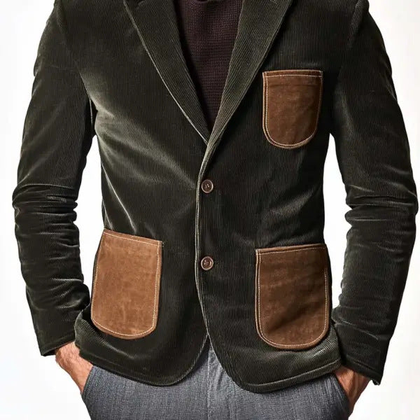 Herren Samtjacke mit modernem Patchwork-Design und praktischen Taschen EB