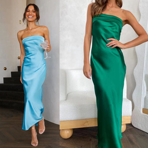 Damen Elegantes Maxikleid aus satinähnlichem Material EB