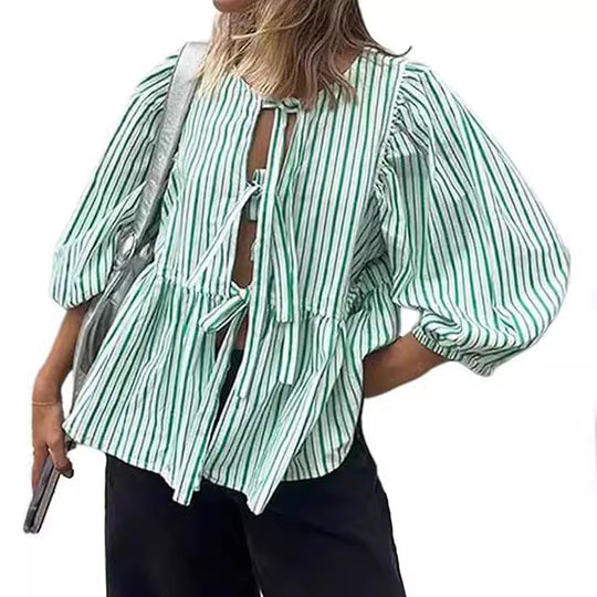 Damen Bluse mit voluminösen Ärmeln und modischem Leopardenmuster EB