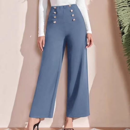Damen nan hohe Taillenhose mit weitem Bein, maritim inspirierten Zierknöpfen EB