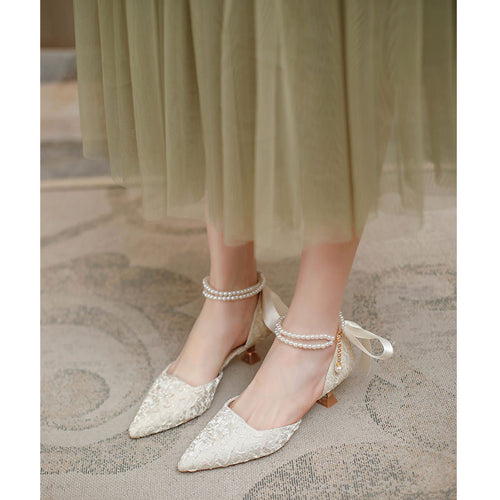 Damen elegante spitze Slingback-Pumps mit luxuriösem Perlenschmuck EB