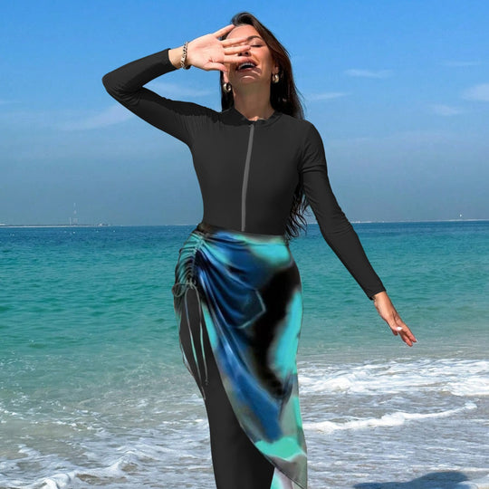 Damen sportlicher Langarm-Surfsuit mit raffinierten Wickeldetails EB