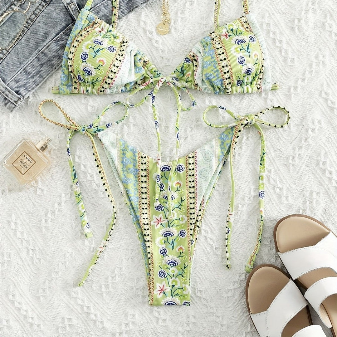Damen Triangel-Bikini mit verspieltem Design und verstellbaren Trägern EB