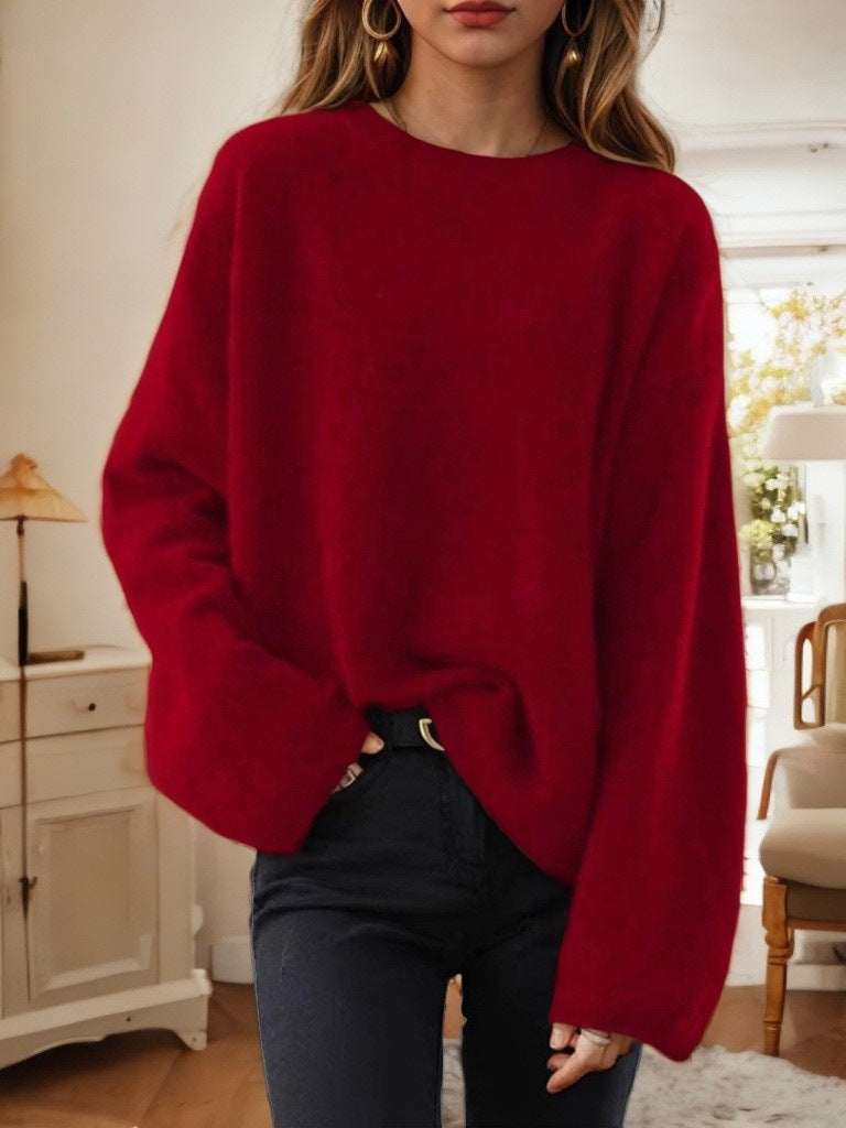 Damen nan lässiger Oversize-Strickpullover mit Rundhalsausschnitt und überschnittener Schulterpartie EB