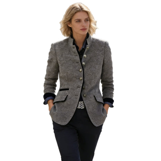 Damen nan klassische Trachtenjacke mit Stehkragen und dekorativen Zierknöpfen EB