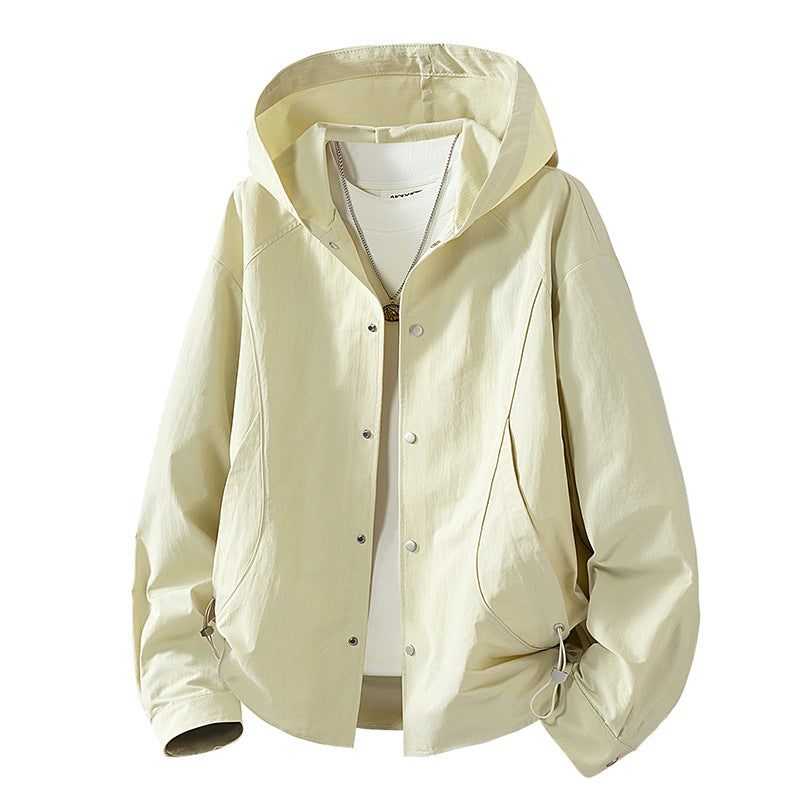 Damen leichte Kapuzenjacke mit Druckknopffront, verstellbarem Kordelzugsaum und praktischen Seitentaschen EB