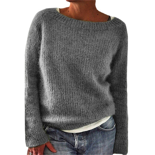 Damen nan kuscheliger Grobstrickpullover mit Rundhalsausschnitt und lockerem Oversize-Schnitt EB