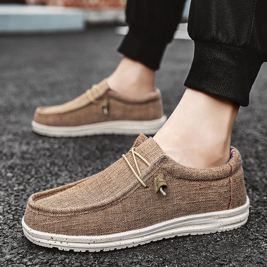 Unisex nan melierter Strick-Mokassin-Slipper mit elastischem Kordelzug und gedämpfter EVA-Laufsohle EB