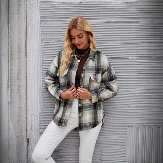 Damen Karierte Overshirt-Jacke aus weichem Flanell EB