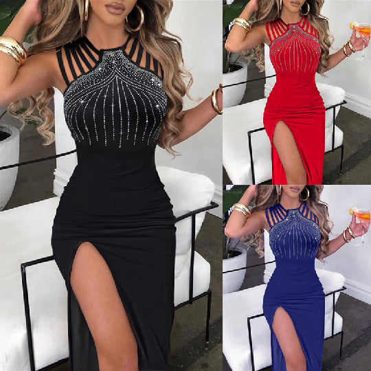 Damen Elegantes Abendkleid mit Strassverzierungen und tiefem Schlitz EB