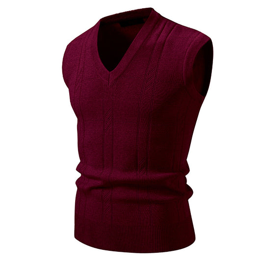 Herren eleganter ärmelloser Pullover mit V-Ausschnitt und strukturiertem Muster EB