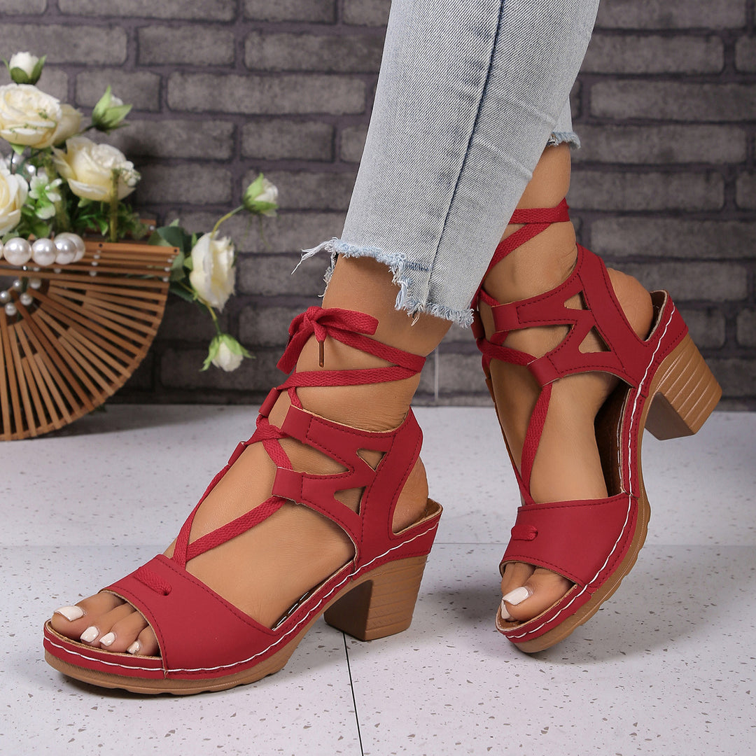 Damen trendige Plateau-Sandalen mit Schnürung und stabiler Sohle EB
