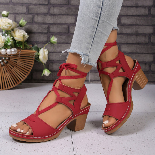 Damen trendige Plateau-Sandalen mit Schnürung und stabiler Sohle EB
