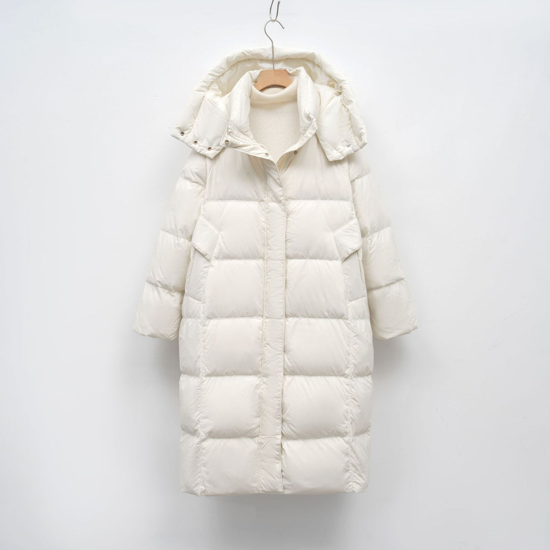 Damen Lange Daunenjacke mit verstellbarer Kapuze und luxuriösem Innenfutter EB