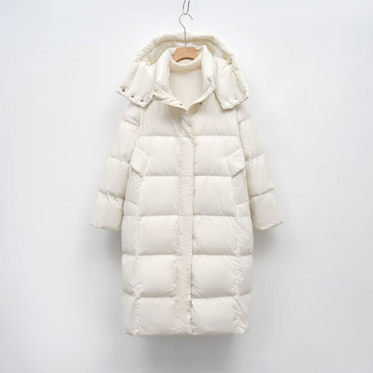 Damen Lange Daunenjacke mit verstellbarer Kapuze und luxuriösem Innenfutter EB