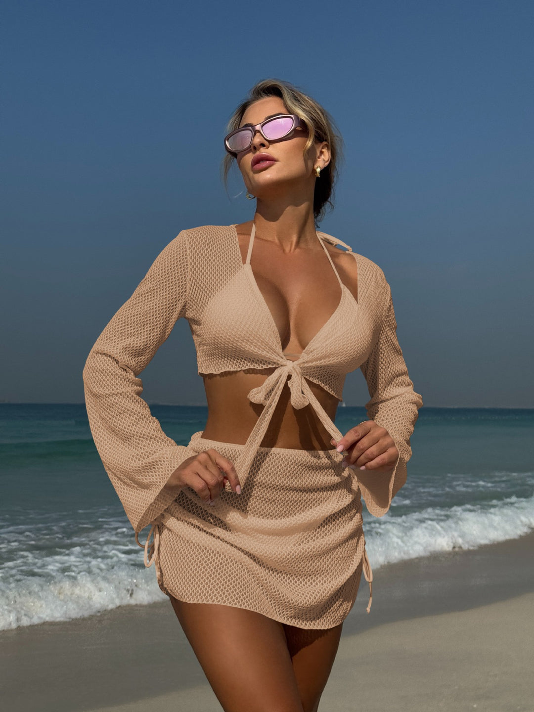 Damen luftige Strandbekleidung mit offenen Ärmeln EB