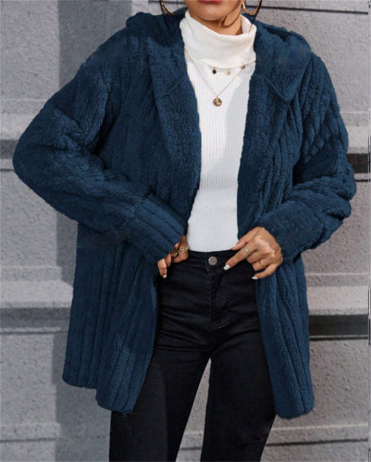 Damen lässige Fleecejacke mit strukturiertem Design und Kapuze EB