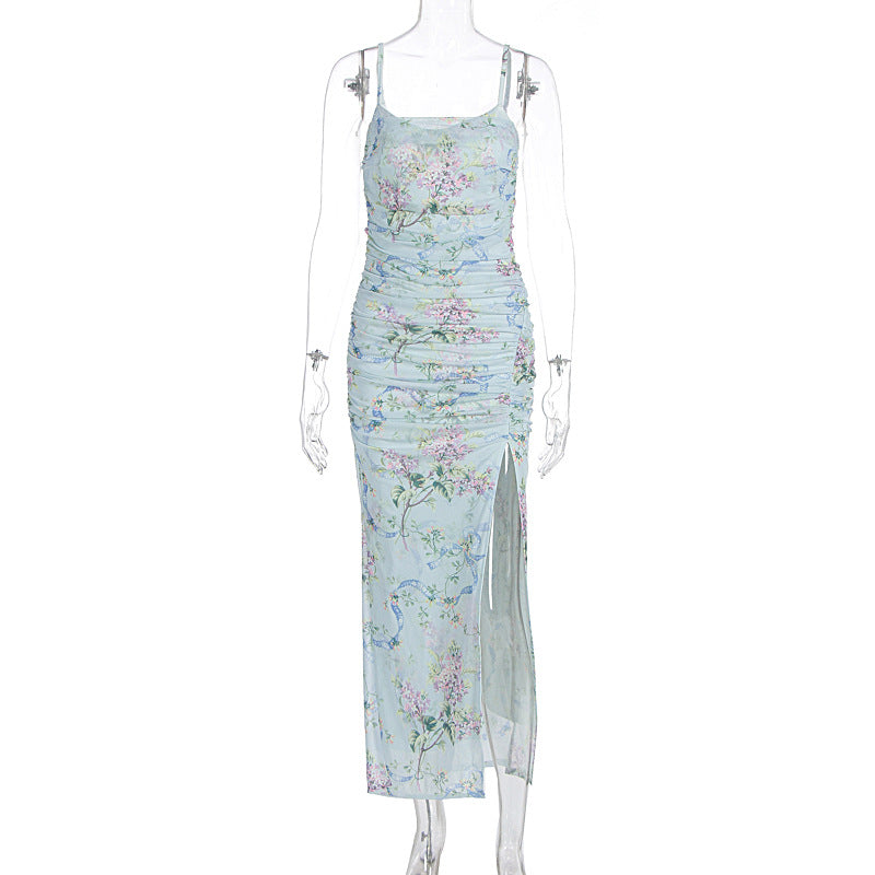 Damen Maxikleid mit floralen Mustern und Seitenschlitz EB