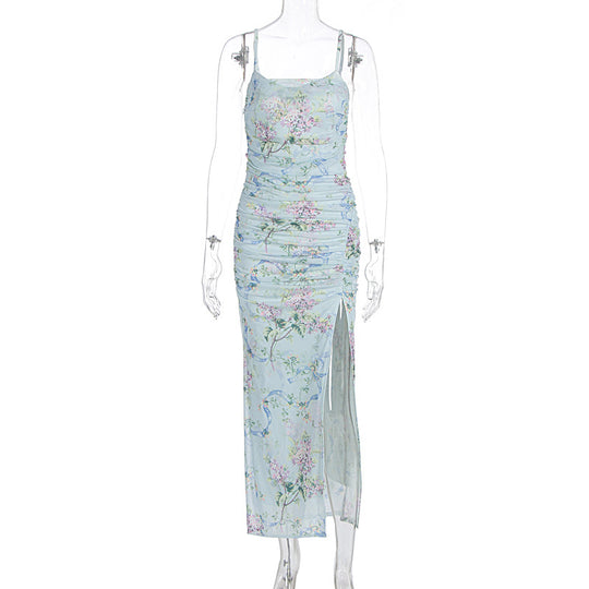 Damen Maxikleid mit floralen Mustern und Seitenschlitz EB