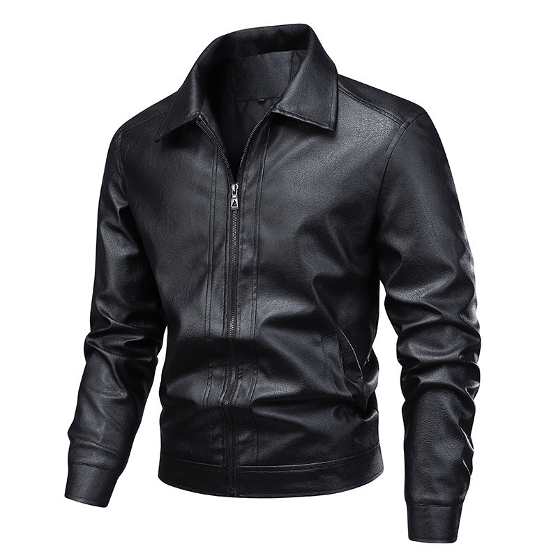 Herren Slim-Fit Kunstleder-Fliegerjacke mit Hemdkragen und Reißverschluss EB