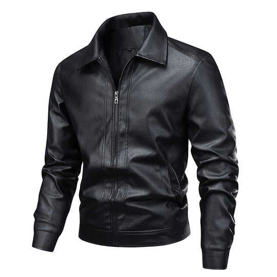 Herren Slim-Fit Kunstleder-Fliegerjacke mit Hemdkragen und Reißverschluss EB